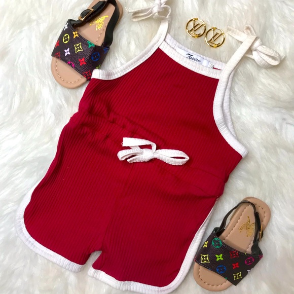 Red Baby Toddler Shorts Romper - Picture 2 of 3
